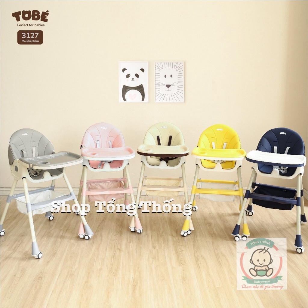 Ghế ăn dặm 6 chức năng tobe Ricard Pro có đệm, gấp gọn, bánh xe, nâng hạ độ cao, an toàn cho bé trai bé gái 3128 3127