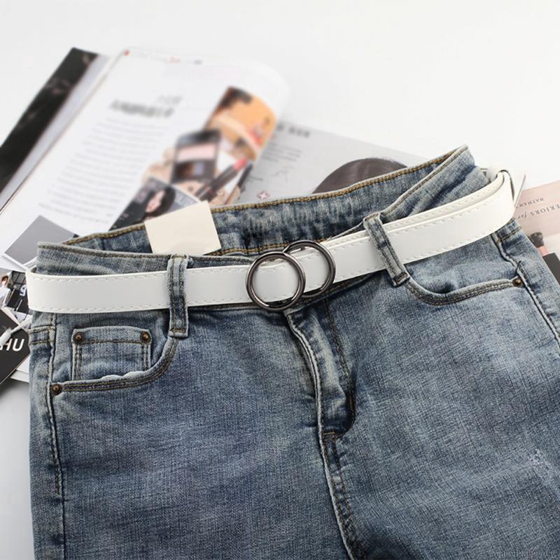 Thắt lưng da PU thời trang cho nữ với khóa kim loại hình 2 vòng tròn