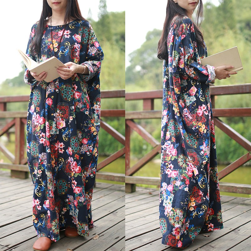 ZANZEA Đầm maxi kiểu rộng họa tiết hoa tinh tế | BigBuy360 - bigbuy360.vn