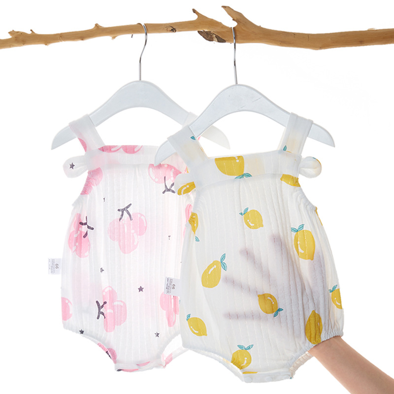 Bộ áo liền quần không tay chất liệu Cotton in họa tiết dễ thương cho bé gái