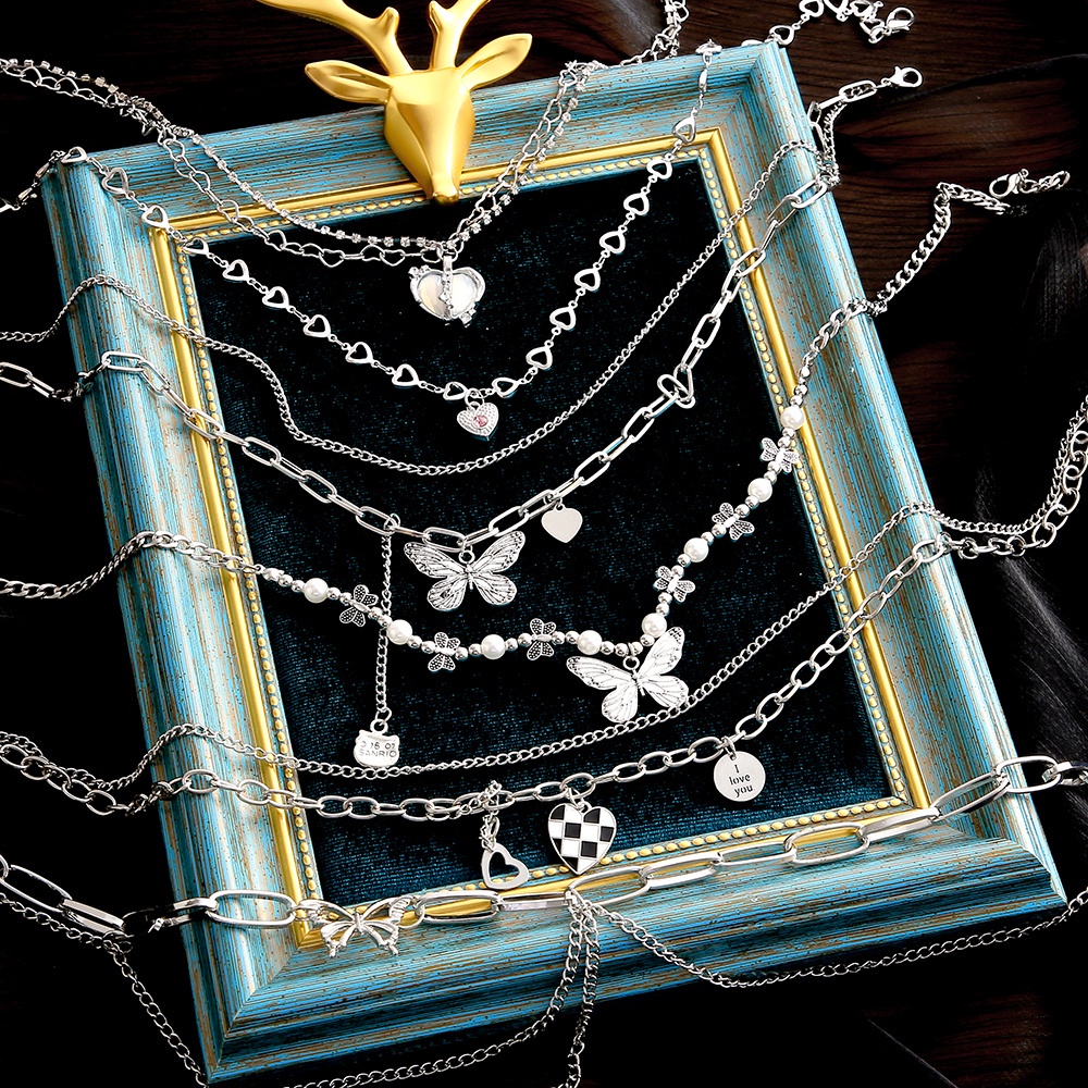 Dây chuyền AY mạ bạc Y2K mặt bướm trái tim chữ thập ngọc trai nhân tạo nhiều mẫu tùy chọn thời trang Hàn Quốc cho nữ