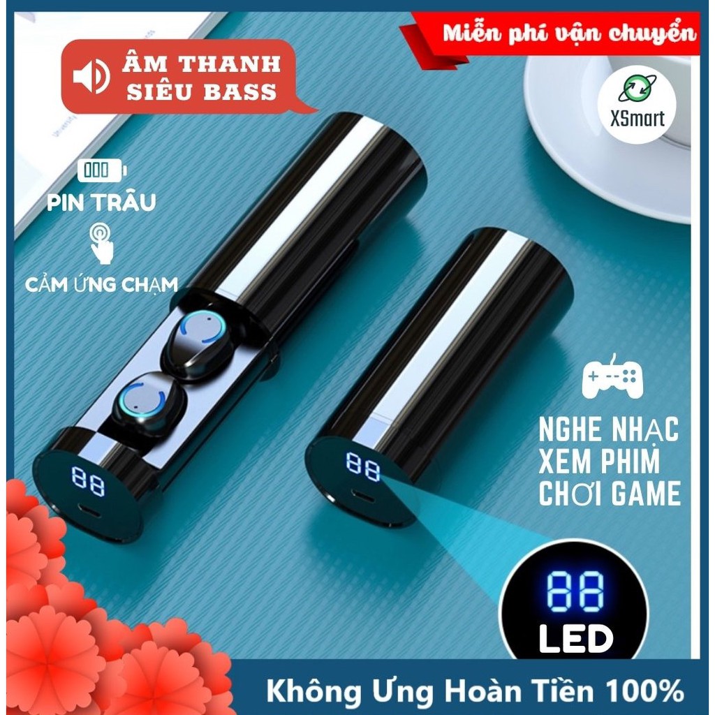 Tai nghe bluetooth không dây mini F96 New Pro Bass 2021, cảm ứng vân tay, nghe nhạc chơi game thể thao cho điện thoại