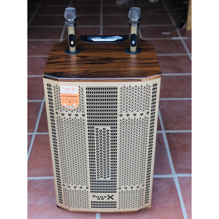 Loa Kéo Karaoke Bass 4 tấc 3 Đường Tiếng Vỏ gỗ Cao cấp, tặng kèm 2 Mic Không dây UHF Kim Loại