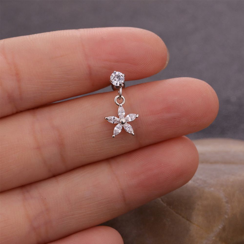 Bông tai lục giác bằng thép không gỉ đính đá lấp lánh