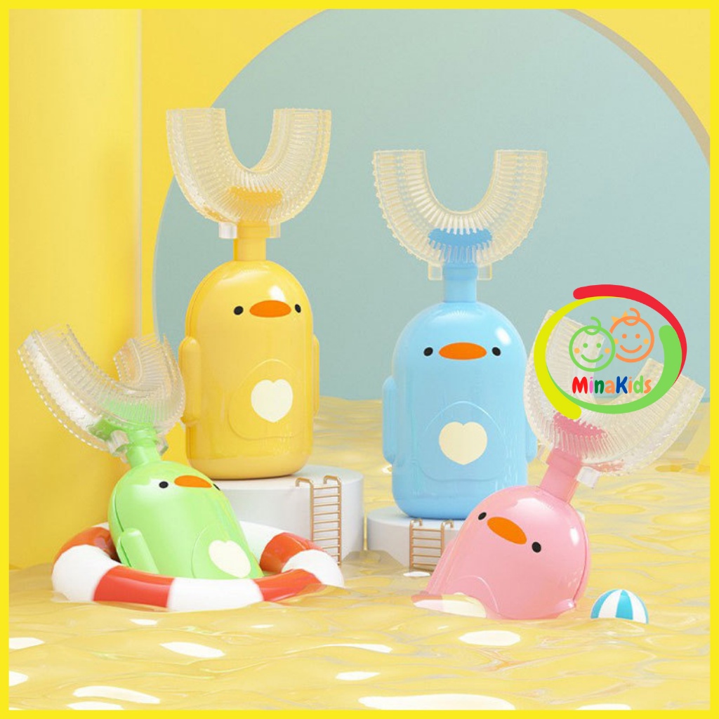 Bàn Chải Đánh Răng Chữ U Bằng Silicon Mềm Mại Cho Bé Từ 2 Đến 12 Tuổi Hình Vịt Dễ Thương BC03