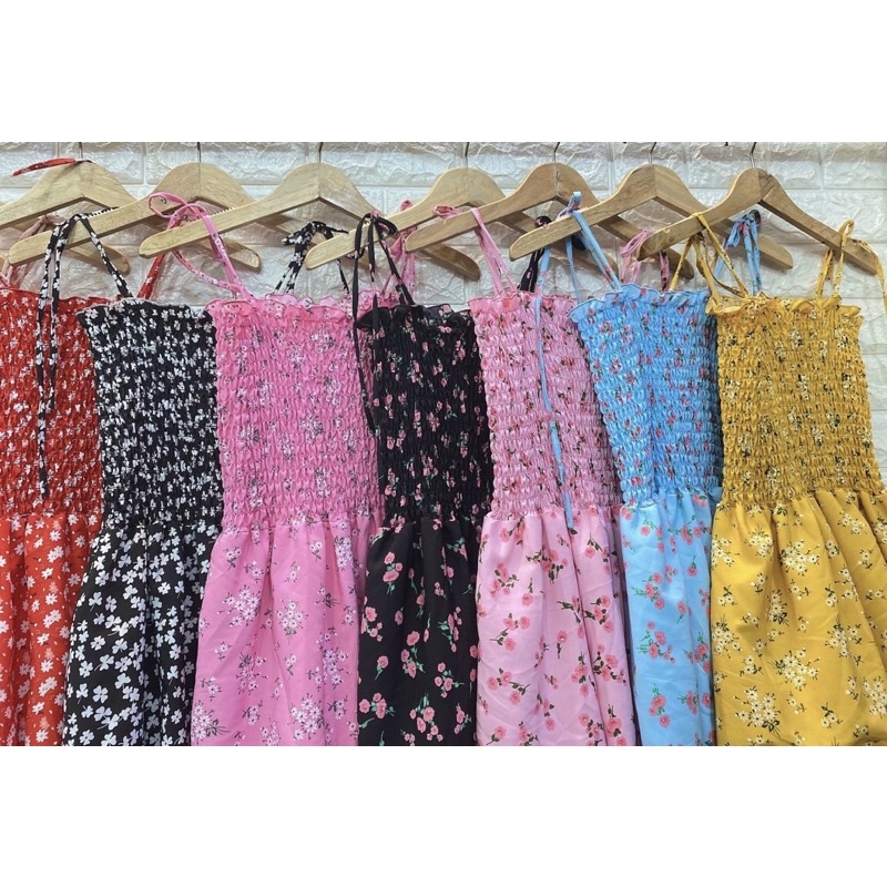 Đầm maxi hoa nhí  phối tầng 2 dây cột vai siêu xinh-hình thật.