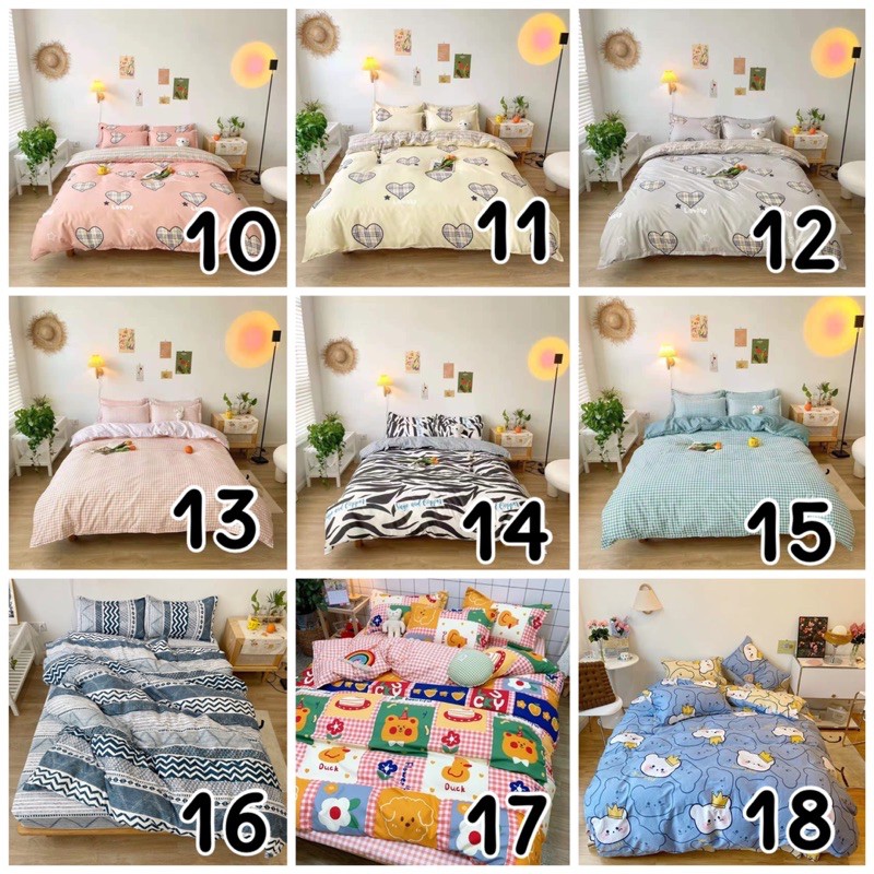 Bộ Chăn Ga Gối Cotton Poly Chần Phao 5 Món