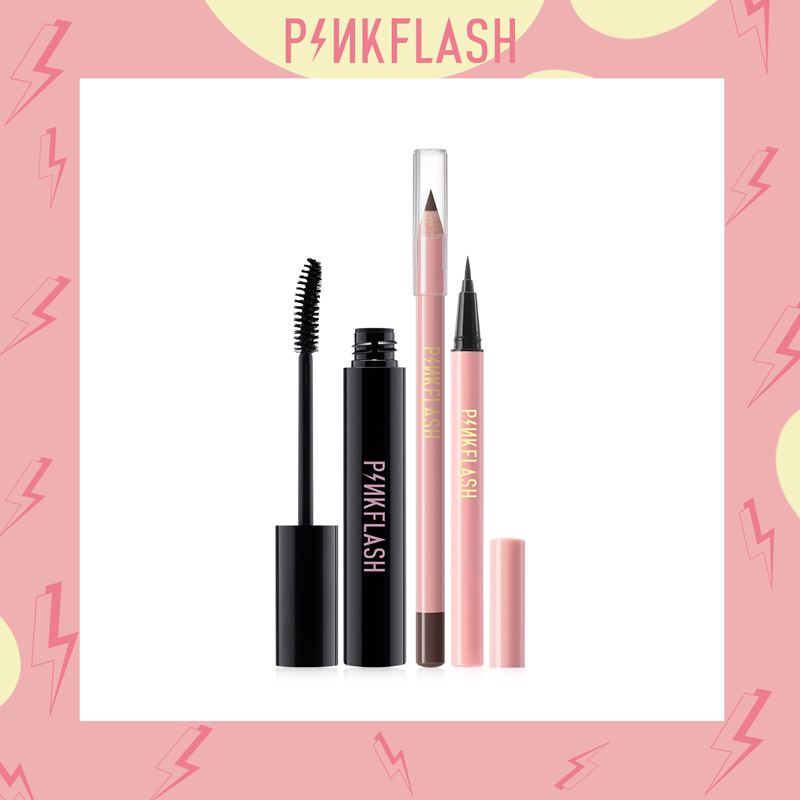 Pinkflash [Hàng mới về] Bộ mỹ phẩm trang điểm mắt Pinkflash gồm mascara bút kẻ mắt và bút kẻ mày đựng trong túi PVC thời trang