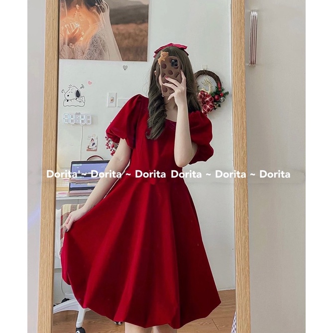 Váy Nhung xoè tay bồng Noel, Đầm Nhung công chúa - Dorita Boutique | WebRaoVat - webraovat.net.vn
