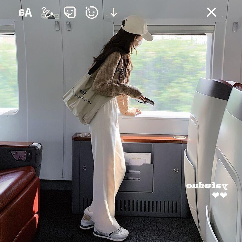 Plus Quần Nhung / Nhung Ống Rộng Lưng Cao Phong Cách Thể Thao Thời Trang Thu Đông Cho Nữ