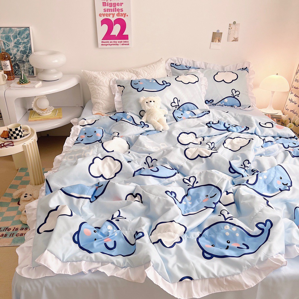 Bộ chăn ga gối đũi bèo nhiệt đới chất mát chăn hè - chăn ga gối cotton đũi hàn cao cấp sét 4 món sẵn hàng đủ kích thước