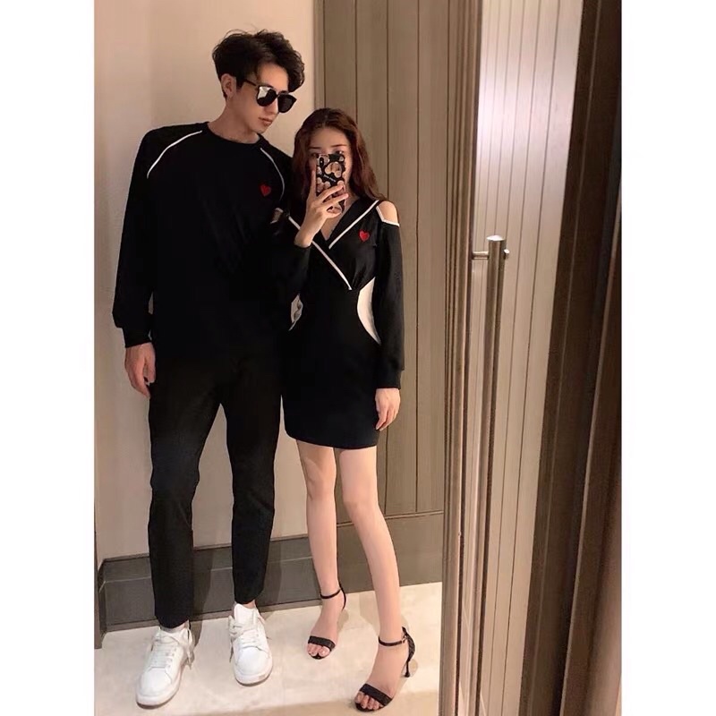 Đồ đôi nam và nữ mùa thu-đông váy ôm kết hợp áo dài tay cho nam