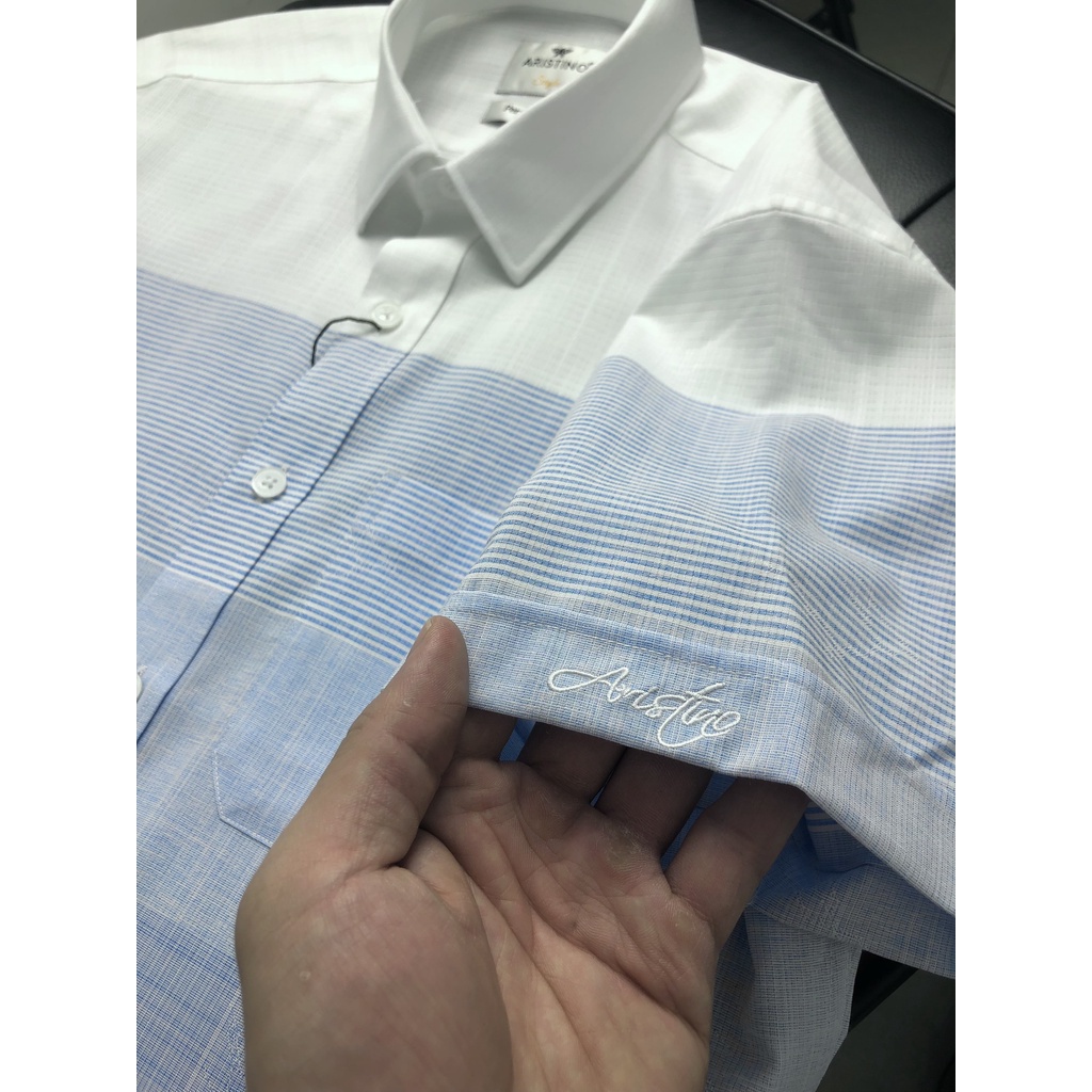 Áo Sơ Mi Nam Ngắn Tay ARISTINO ASS038S1 Somi Công Sở Cao Cấp Màu Trắng Kẻ Xanh Chất Sơi Sồi Mềm Mát Dáng Suông Tà Bằng | BigBuy360 - bigbuy360.vn