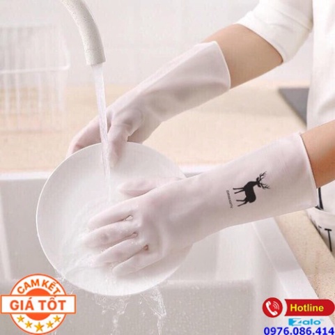 Găng tay cao su con hươu rửa bát chén đa năng bao tay dài làm bếp vườn siêu dai bền chống hóa chất chịu nhiệt
