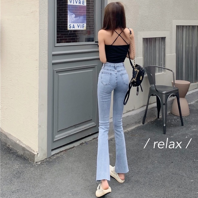 QUẦN JEANS ỐNG LOE XẺ TÀ CẠP CAO THỜI TRANG NỮ