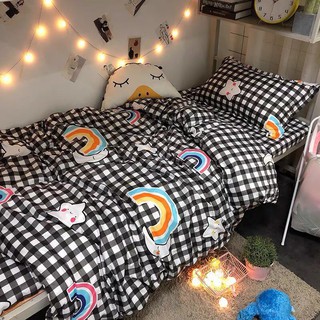 Bộ Gra Trải Giường Vỏ Chăn 5 Món (Hình Thật)Chăn 2 mặt cầu vồng phối ca rô M2*2M-M4*2M- M6*2M-M8*2M