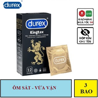 Bao Cao Su Durex Kingtex [HÀNG CHÍNH HÃNG 100%] Hộp 12 bao, 49mm, Durex Kingtex ôm sát chống tuột, Giữ lửa yêu lâu hơ