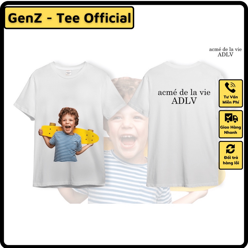 Áo Thin ADLV - Mẫu 8 - Bé Trai Ván Trượt, Áo ADLV Form Rộng Nam Nữ