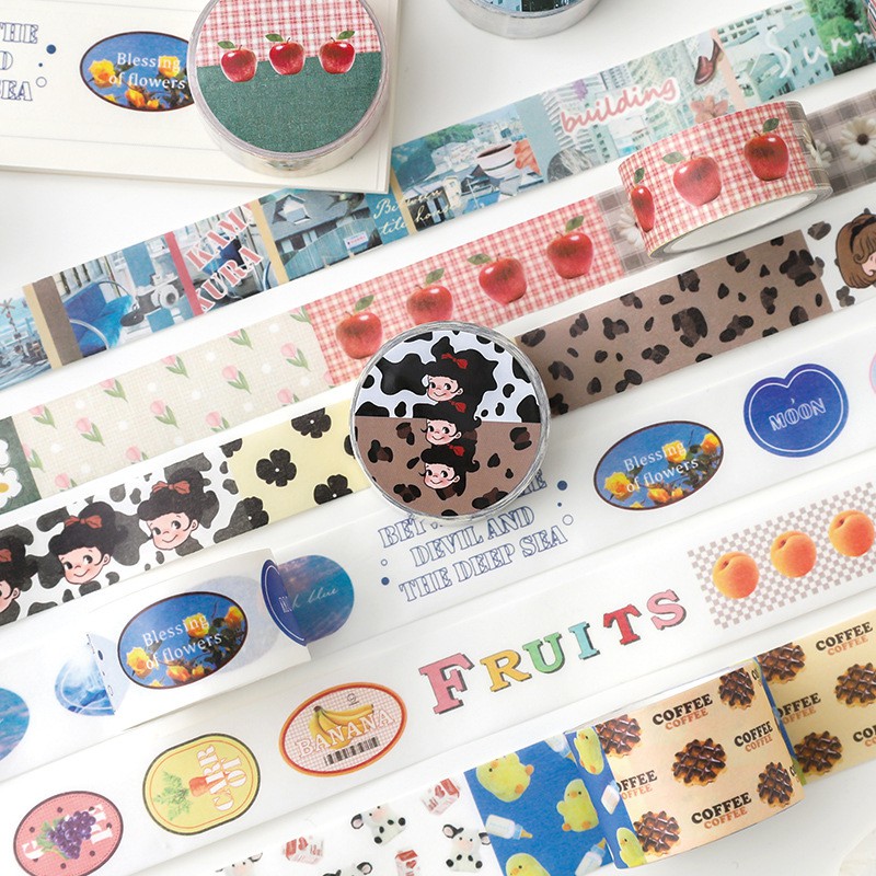 Washi tape hoa lá vintage và bò sữa băng keo giấy trang trí sổ bullet journal