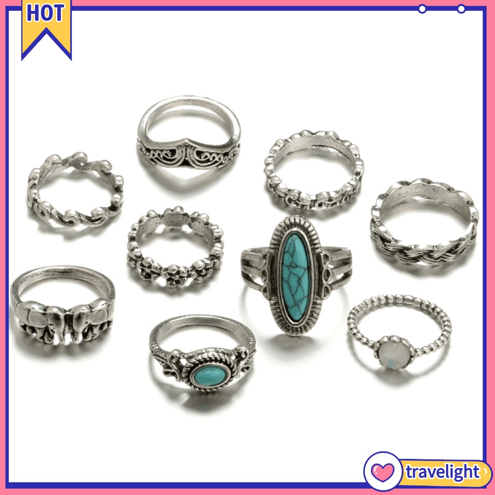 Set 9 nhẫn đeo khớp ngón tay phong cách Boho thời trang cho nữ