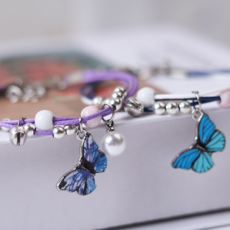 BUTTERFLY CHARMS Vòng Tay Nhiều Sợi Mặt Hình Bướm Đính Ngọc Trai Phong Cách Hàn Quốc