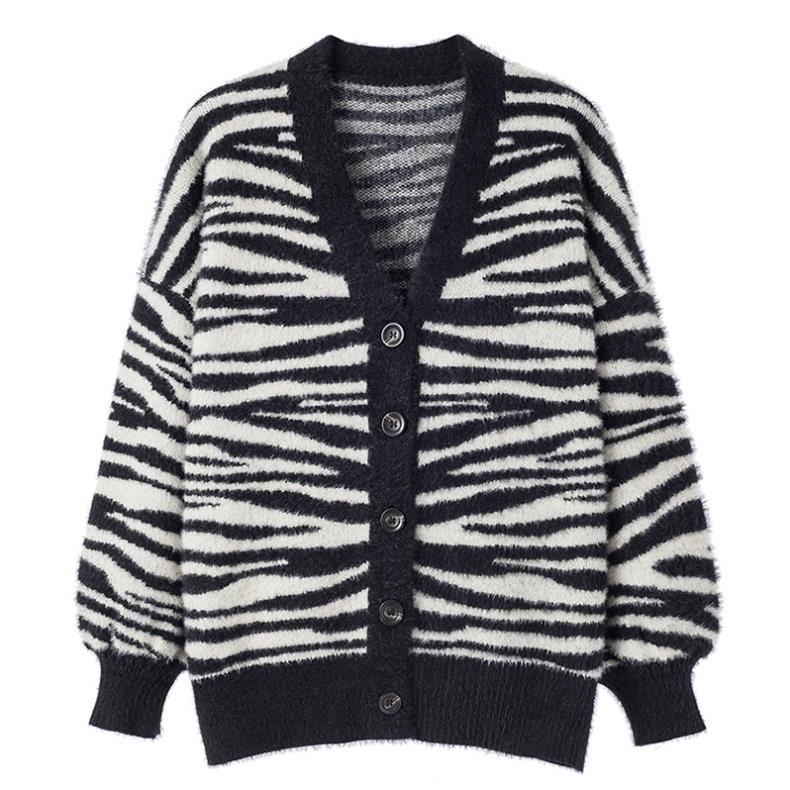 Áo khoác cadigan vằn đen len lông thỏ cao cấp phong cách Hàn Quốc | BigBuy360 - bigbuy360.vn