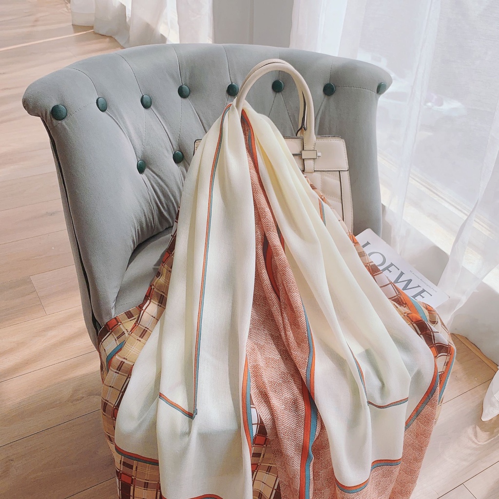Khăn Choàng Cổ Dài Chất Liệu cotton Lanh Kẻ Sọc Màu Sắc Ấm Áp Thời Trang Thu Đông Cho Nữ