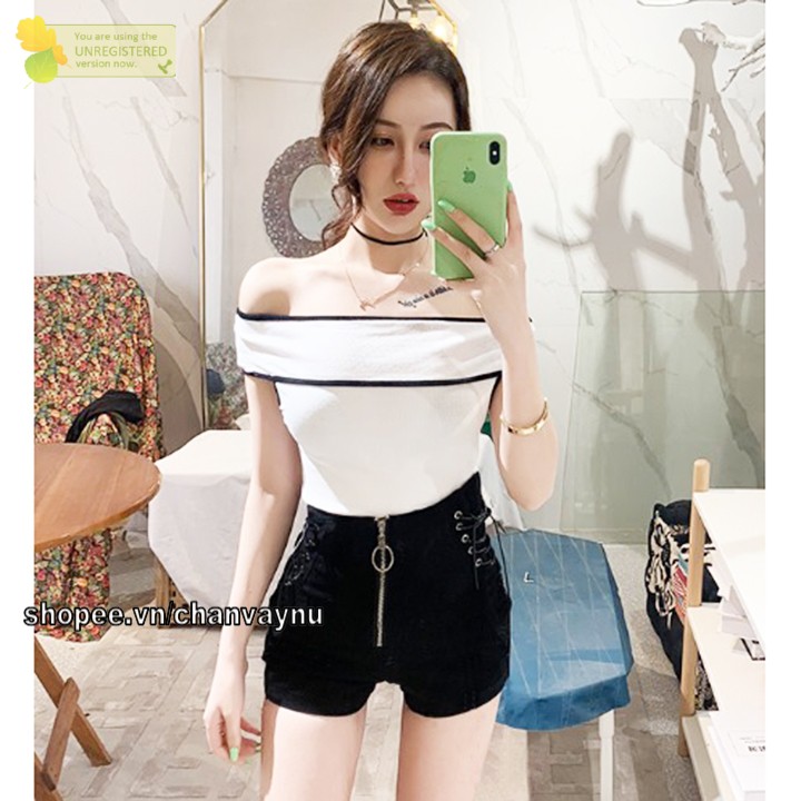 Quần short dây kéo trước đan dây hông QTTN MT338