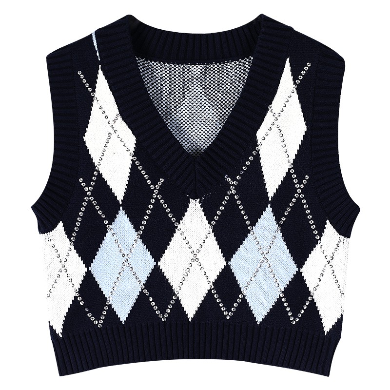 Rose blackpink Set Áo Sơ Mi Dài Tay Cổ Chữ V + Áo Khoác Len Không Tay Thời Trang Nữ