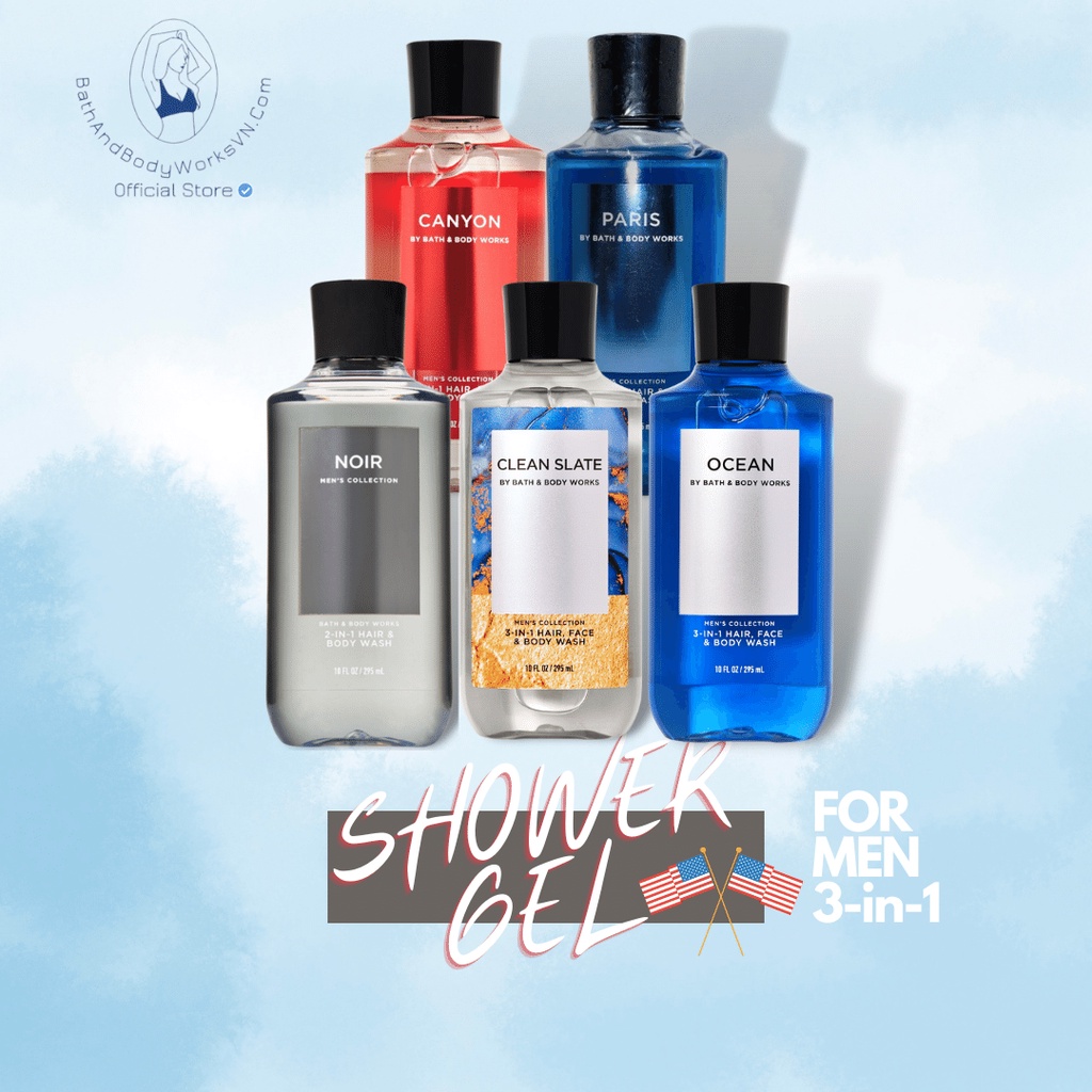 Shower Gel Nam 3 trong 1, Sữa tắm dầu gội đầu nam Bath And Bodyworks, mùi hương nam tính.