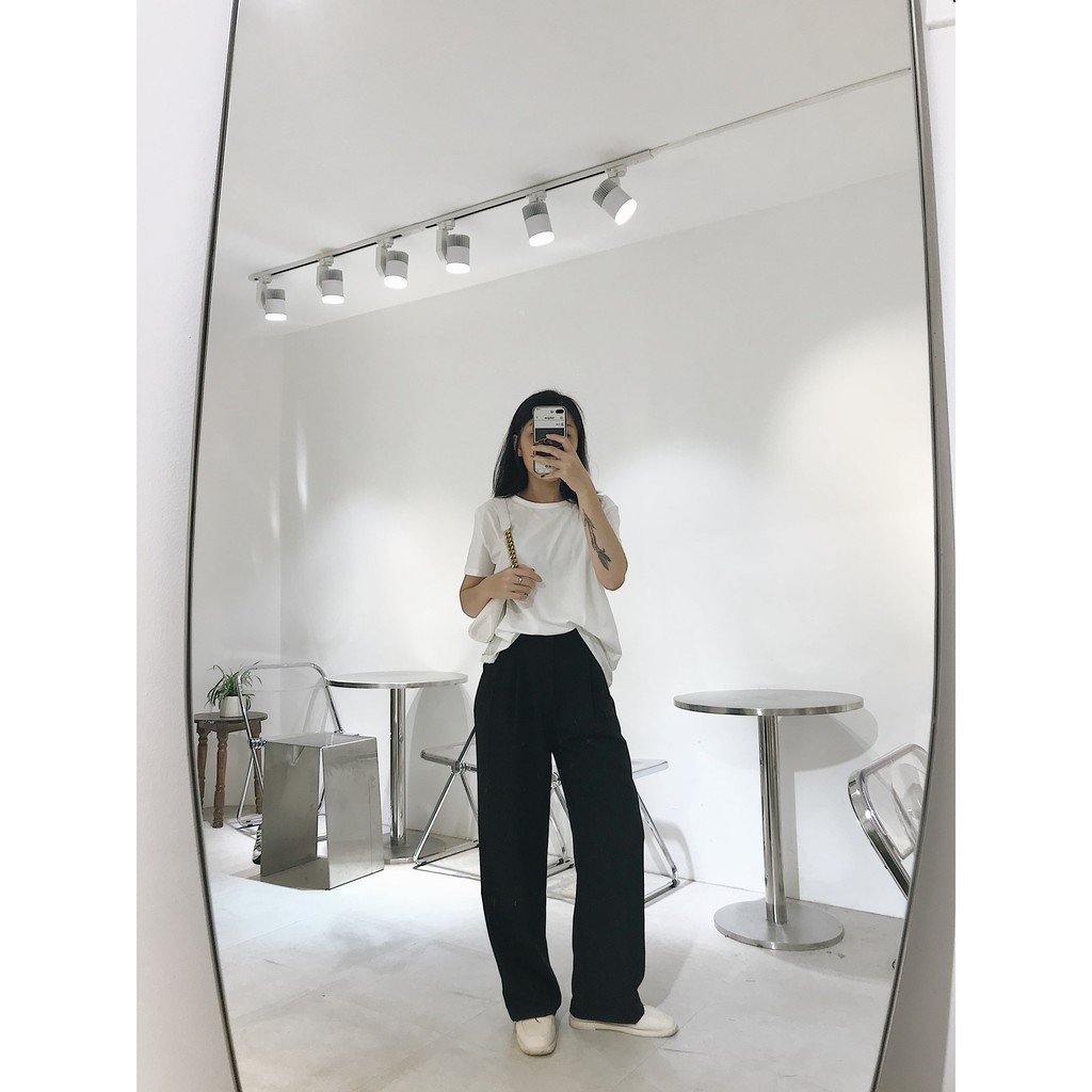 Quần nữ ống suông đen rộng chất dày có thắt lưng mặc đi học, đi chơi | BigBuy360 - bigbuy360.vn