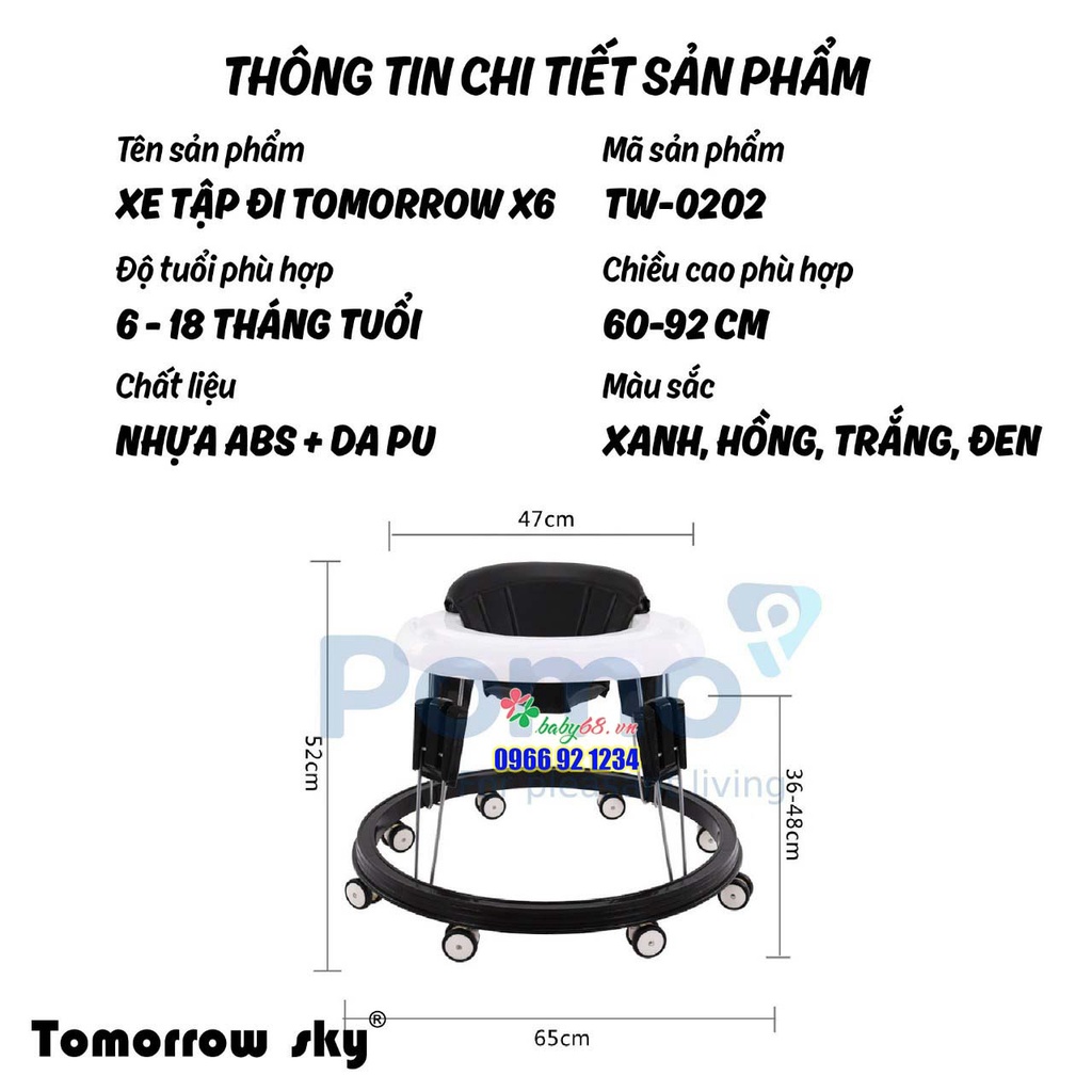 Xe tập đi cao cấp nâng hạ độ cao Tomorrow Sky X6