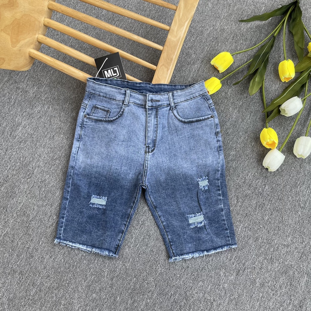 [60kg~90kg] Quần jean ngố / lửng BIG SIZE lưng cao, co dãn mạnh, kiểu Loang Rách 3 4259  MLJ