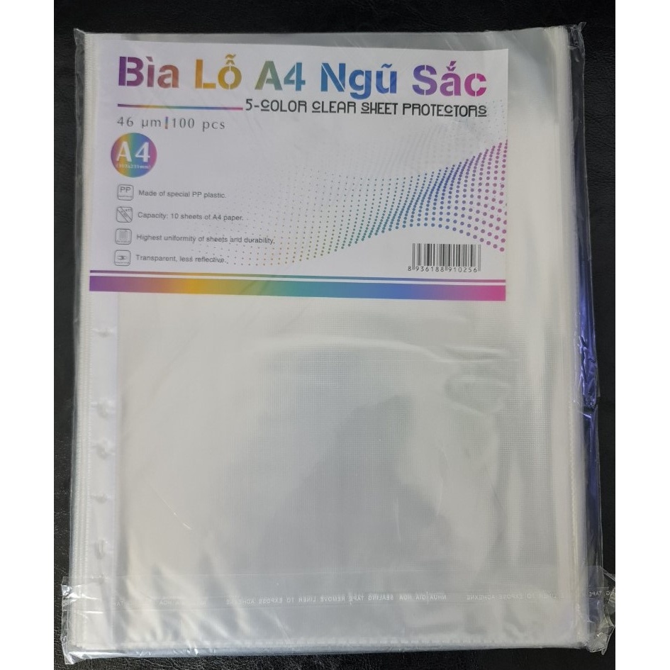 Bìa lỗ - File lỗ ngũ sắc A4 460gr (100 tờ)