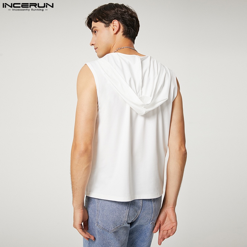 INCERUN Áo Hoodie Cổ Chữ V Dáng Rộng Phong Cách Retro Thời Trang Mùa Hè Giản Dị Dành Cho Nam