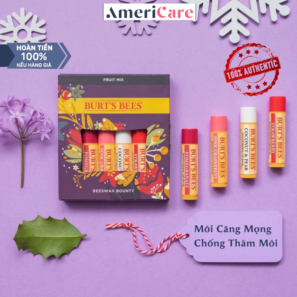 Son Dưỡng Môi Burt Bees (Americarevn - Moisturizing Lip Balm dưỡng môi, son dưỡng không màu- Đủ Mùi- Bill Mỹ)