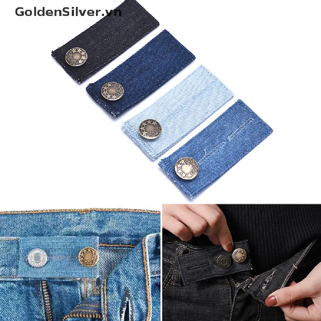 【GoldenSilver】 Unisex Jeans Extension Button Waist Expander Pants Adjustment Waist Button .
