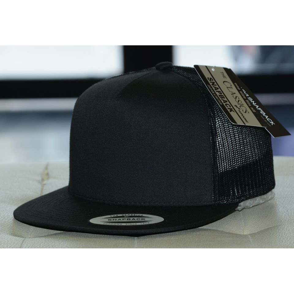 Nón snapback đen, mũ snapback lưới 5 Panel Trucker Full Black { Hình thật }