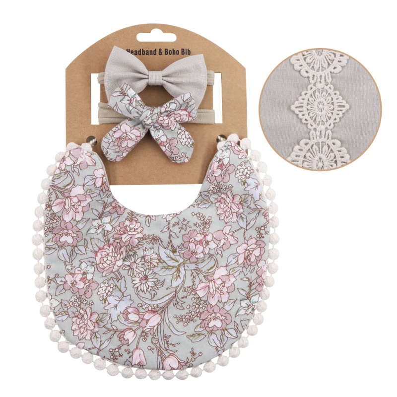 Set Băng Đô + Khăn Yếm Tua Rua In Hoa Làm Đạo Cụ Chụp Ảnh Cho Bé