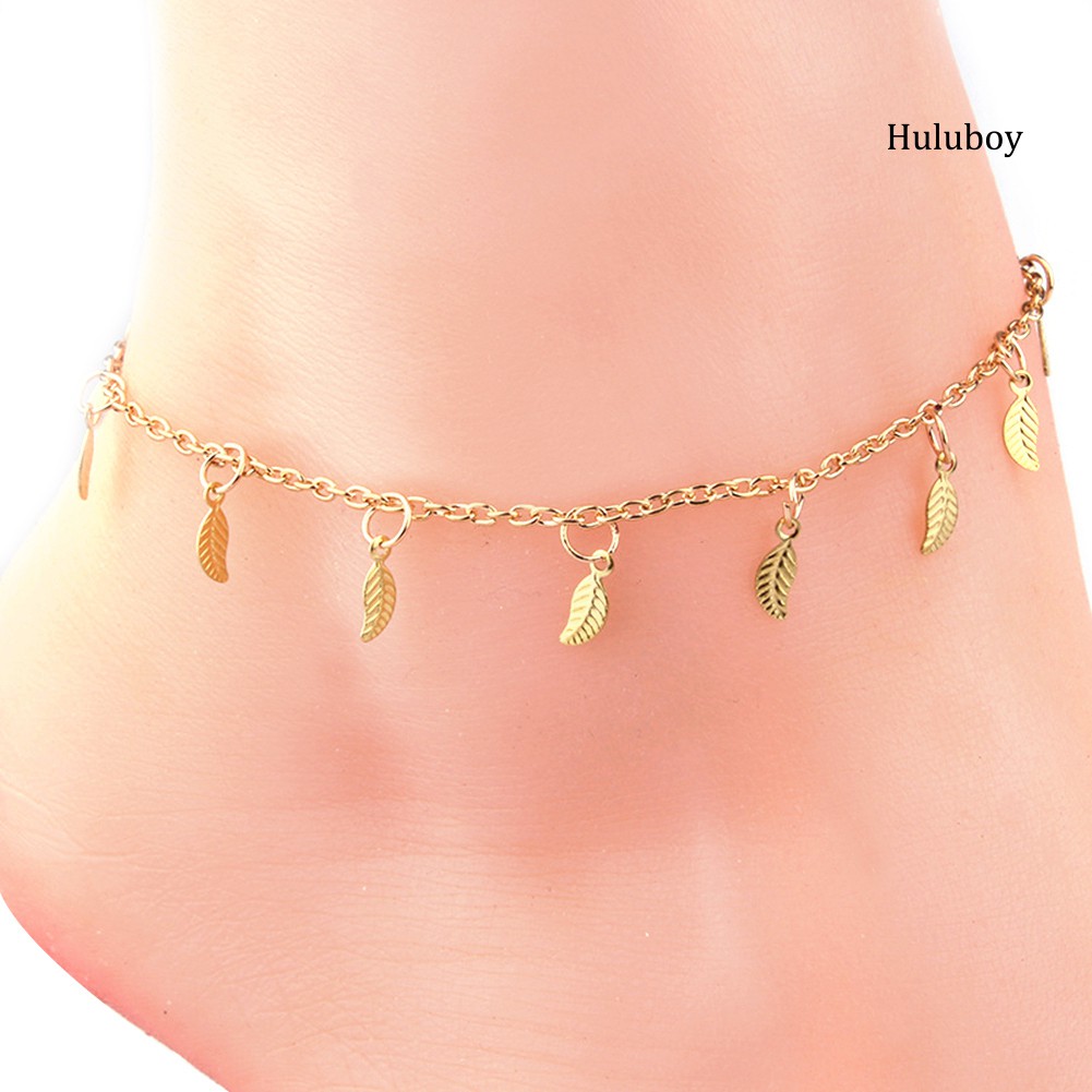 HLB~Sexy Simple Golden Tone Leaf Pendant Anklet Ankle Bracelet Chain Women Jewelry