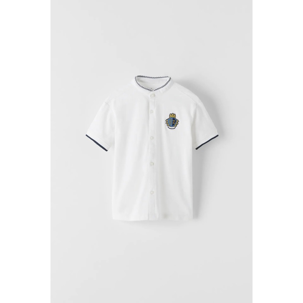 Áo polo trắng Crest Zara 9y, 10y_hàng chính hãng BĐN