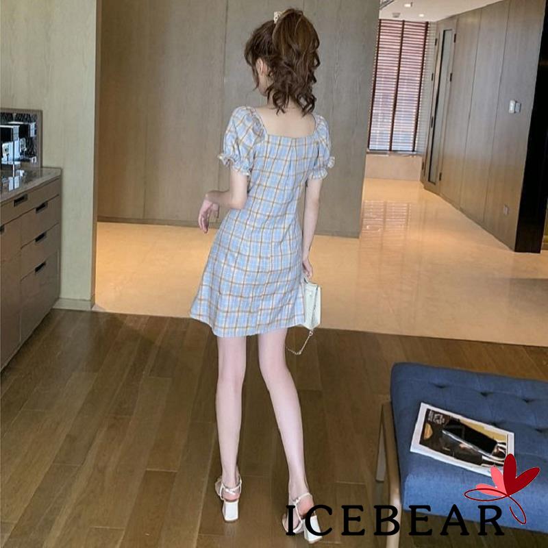 Đầm Nữ Tay Ngắn Kẻ Sọc Caro Thời Trang