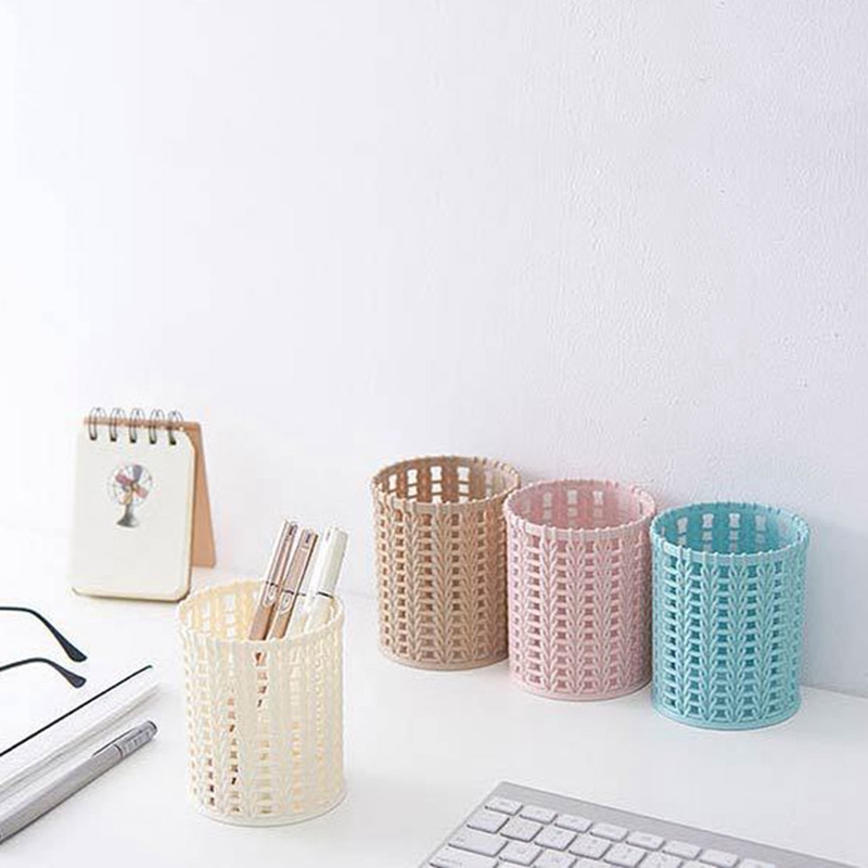 Lanfy1 Hộp đựng bút / đồ trang điểm đa năng dạng lỗ đan từ mây