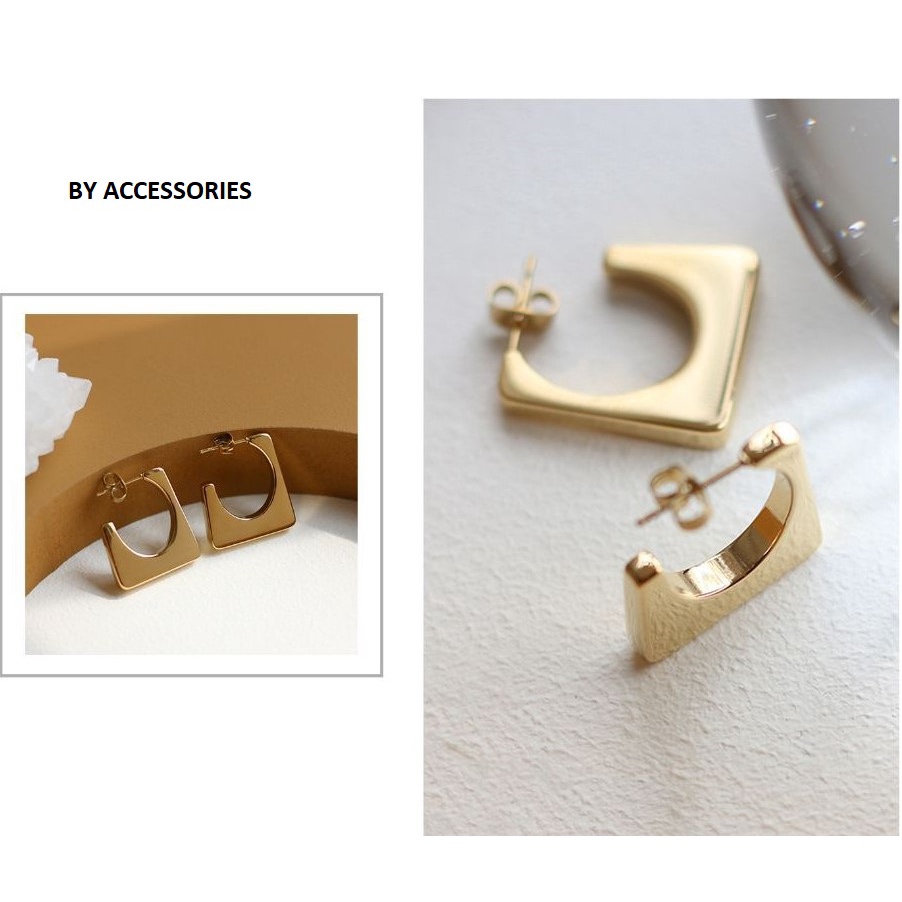 Bông tai titan vintage kiểu hình học hình thang hở không gỉ WE2204