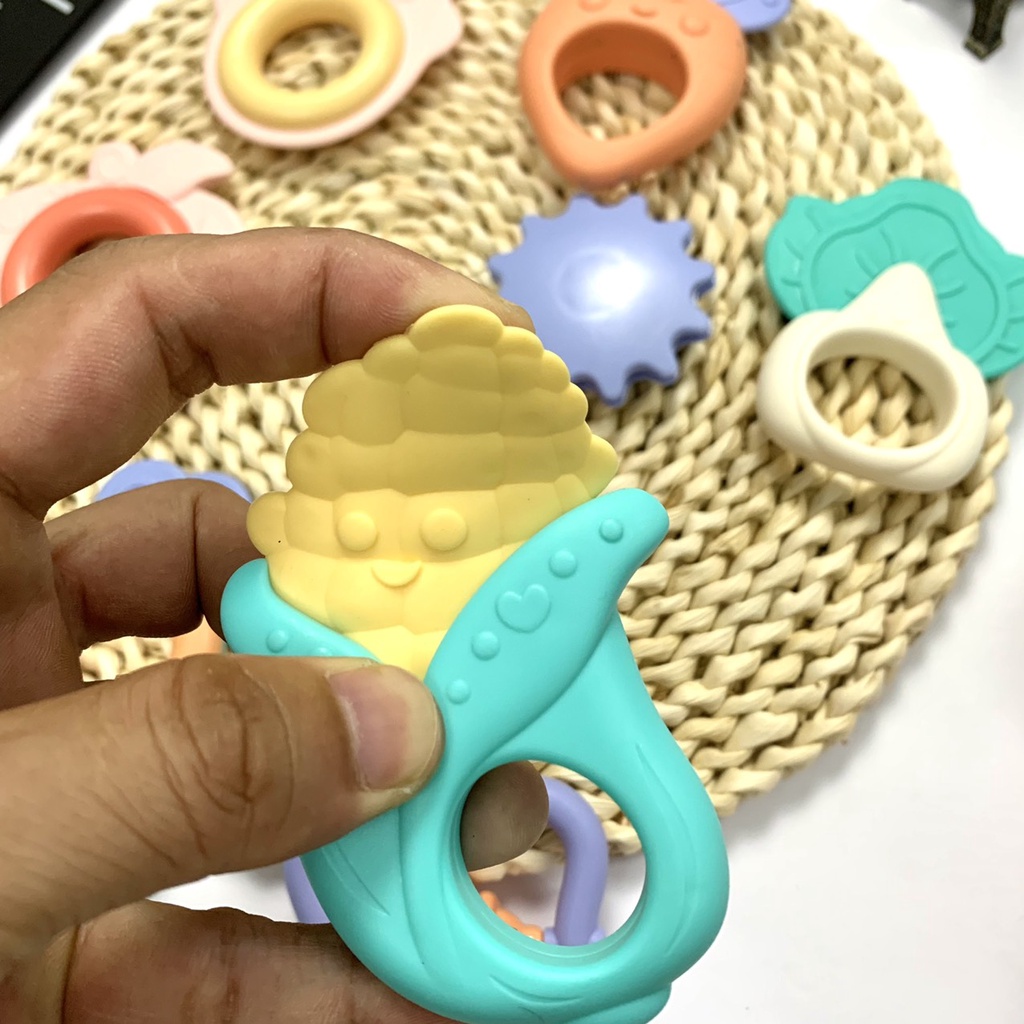 Xúc xắc cho bé, Gặm Nướu 10 món Silicon hình thú cầu vồng Lục Lạc Cho Bé