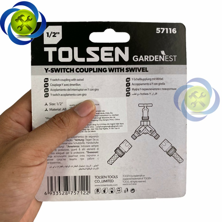 Khớp nối chữ Y ba đầu có van khóa Tolsen 57116 dùng cho ống 1/2&quot;