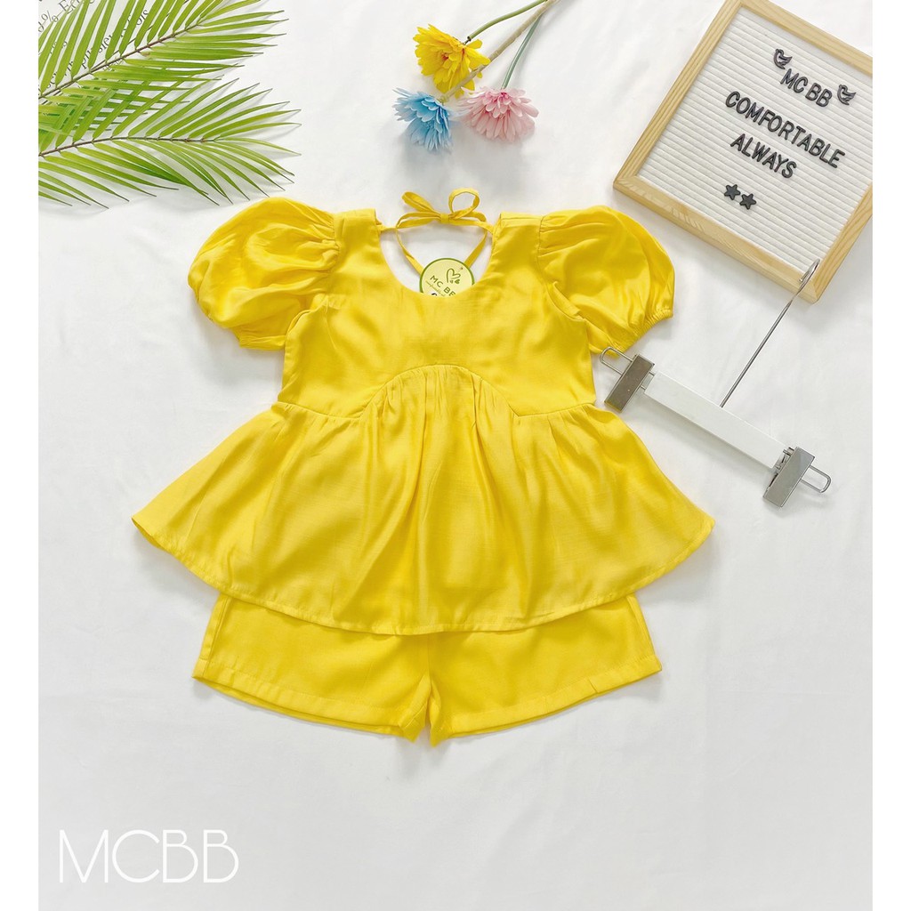 MCBB - Size Vừa 24-48Kg Đồ Bộ Bé Gái Áo Tay Phồng Quần Đùi Short Peplum Áo Cộc Tay Quần Áo Bé Gái Trẻ Em 1-16 Tuổi Nữ 13