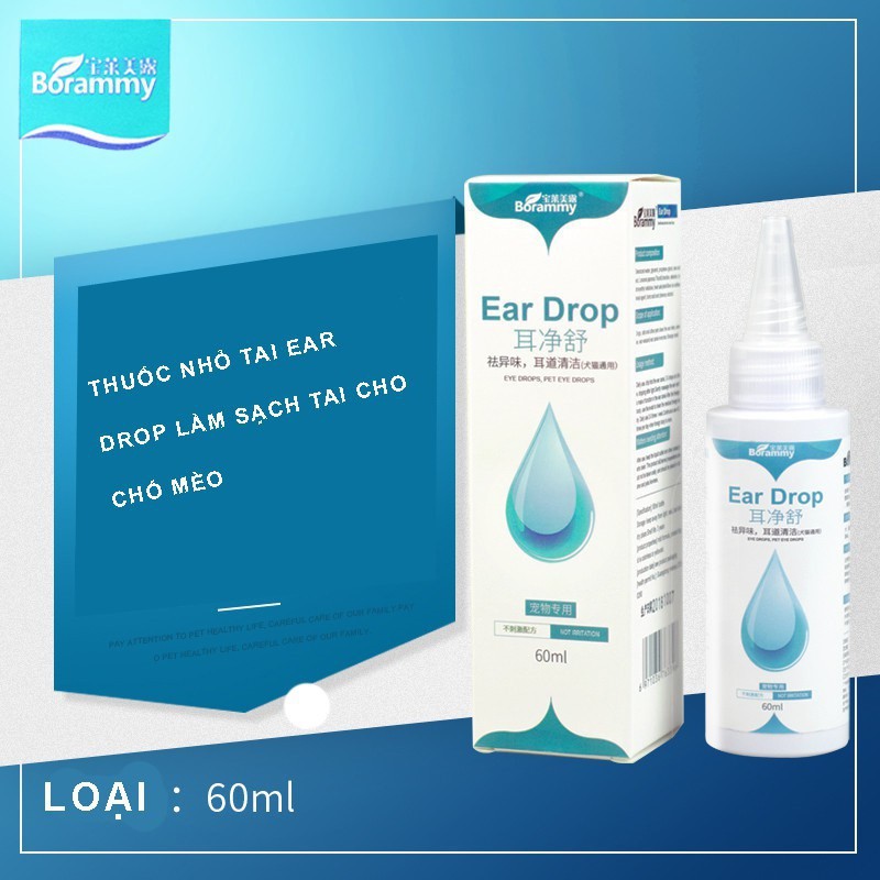 HCM -  EAR DROP Dung dịch nhỏ tai vệ sinh tai cho chó mèo tặng kèm gói Tăm bông Dụng cụ vệ sinh tai chó mèo