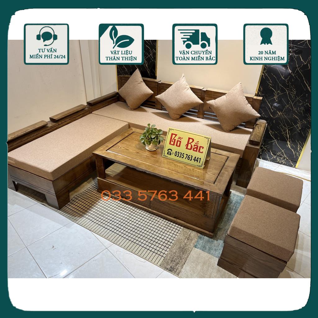 Ảnh thật kèm video sofa góc trứng gỗ sồi Nga 100% cho phòng khách mini - ghế sofa kích thước 2mx1m8