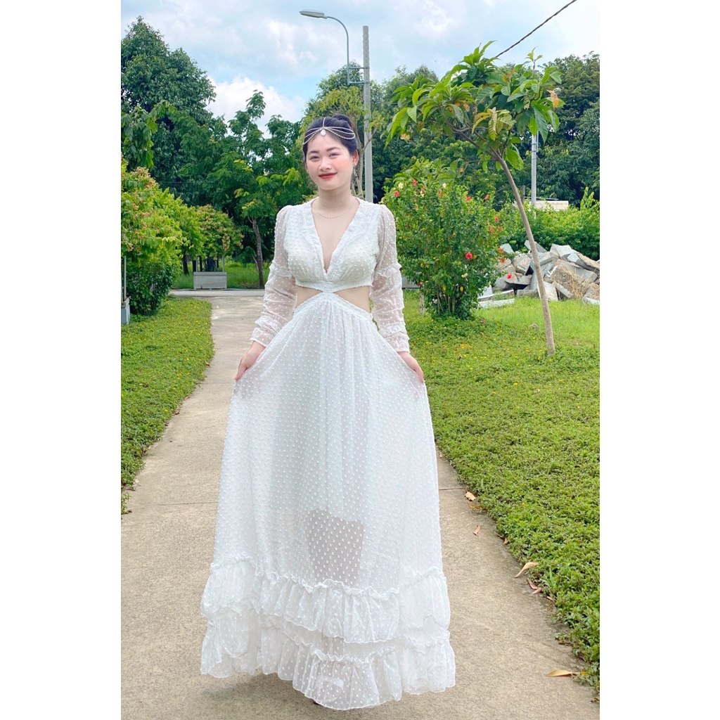 Đầm maxi đi biển dáng dài khoét eo hở lưng cá tính cực xinh phong cách thời trang XUKA-DRESS chất Voon be